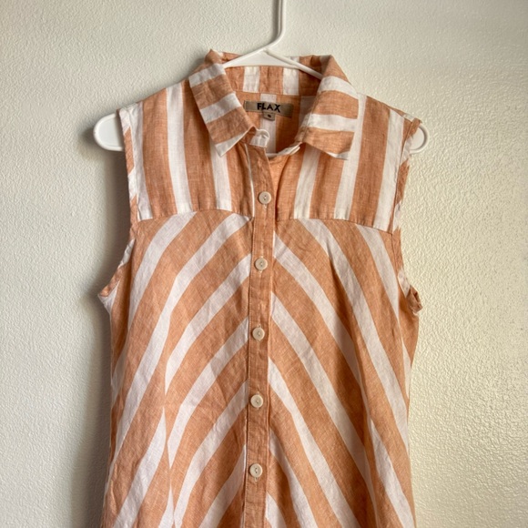 Flax Skyline Dress Linen Button Down Dress Carrot Stripe - Picture 4 of 8